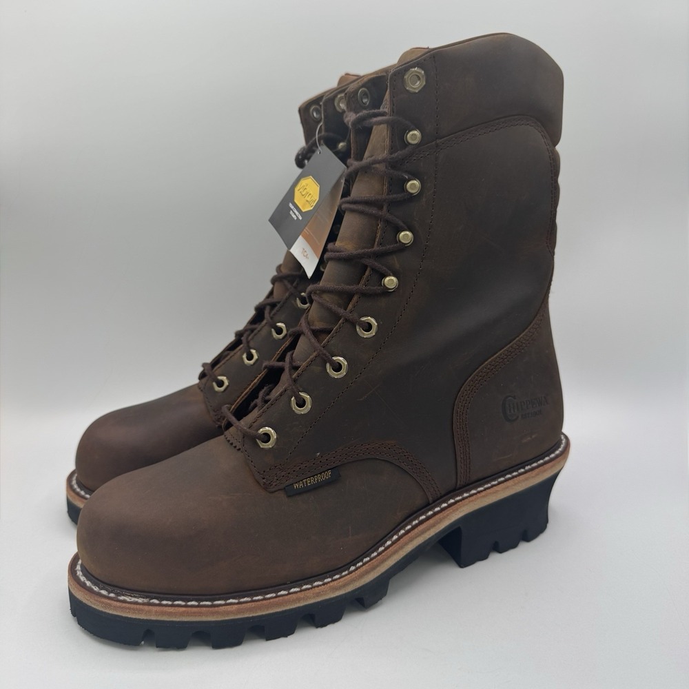 Chippewa Logger Boots Men's Size 11 E Wide Tan Waterproof Leather Steel Toe